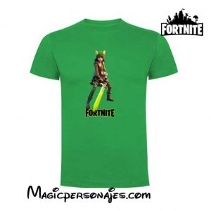 Camiseta Fortnite Skye espada  verde  manga corta para niña