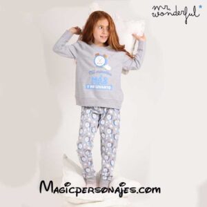 Pijama Wonderful Mil Minutitos más manga larga para niña gris jaspe