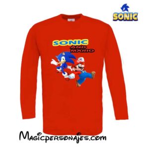 Camiseta Sonic con Mario Bros  para niño manga larga