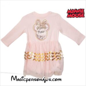Vestido Minnie infantil manga toool  larga rosa brillante